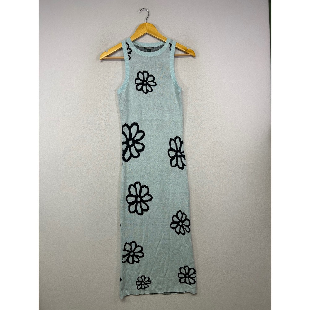 Y2K Retro Wild Fable Womens XS Blue Floral Daisy Knit Sleeveless Midi Dress